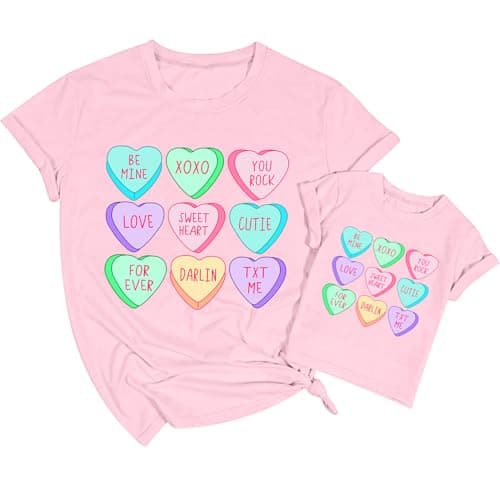 Mommy and Me Valentines Day Shirts: Love Heart Tshirt Family Matching Outfits Mom and Girls Valentines Day Gifts