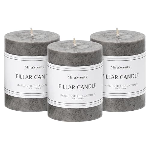 3x4 inch Grey Pillar Candles Set of 3, Unscented Pillar Candles, Dripless and Smokeless Large Candles, Candle for Halloween, Home Decor, Dinner Table,Weddings, Holidays