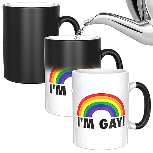 Turtle Straws I'm Gay Rainbow Heat Change Mug - Funny Rude Mug - Message Appears as it Heats - Perfect Novelty Gag Gift, best funny gifts and pride accessories