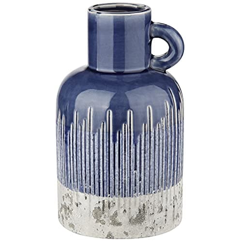 Ceramic Rustic Farmhouse Vase for Home Decor 9.2 inch Decorative Boho Blue Pottery Flower Vase for Centerpiece Living Room Bedroom Kitchen Bathroom Dining Table Mantel Shelf Decor