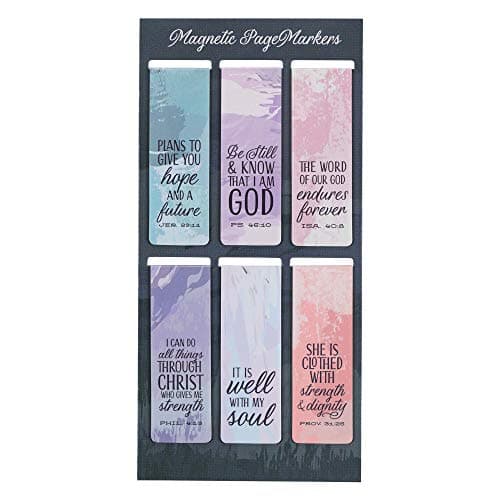 Christian Art Gifts Set of 6 Beloved Scripture Favorites with Abstract Scenic Bookmark Rectangular Folded Magnetic Pastel Design Inspirational Magnetic Bible Verse Bookmark, Size Small 2.3" x 0.8"