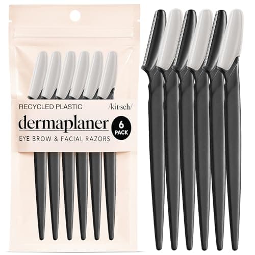 Kitsch Dermaplane Razor for Women Face – Face Razors for Women & Men, Eyebrow Trimmer & Face Shaver – Exfoliating Facial Razor & Skin Care Tool for Smoother Skin - Black, 6 pcs
