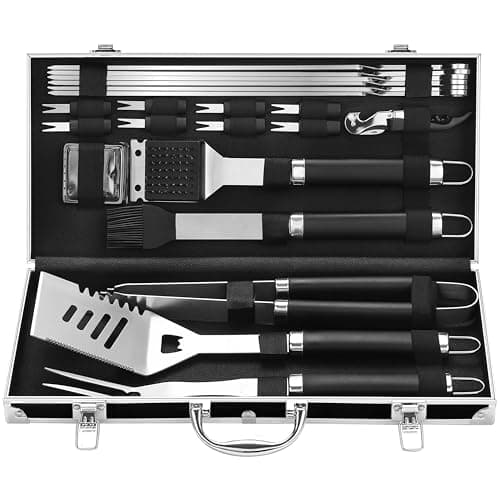 Grilljoy BBQ Accessories Grill Tools Set - 22PCS Stainless Steel Barbecue Grill Accessories for Outdoor Grill with Black Aluminum Case - Christmas Grilling Gifts for Men & Dad -Grill Tools Kit