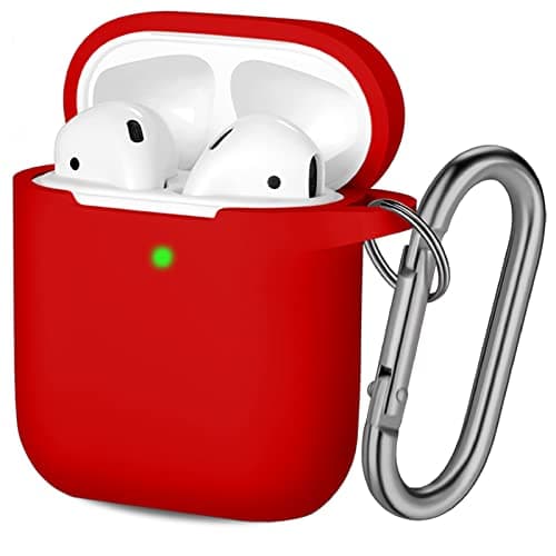 Hamile Compatible with AirPods Case Cover, Soft Silicone Protective Skin (Front LED Visible) Designed for AirPods with Keychain Accessories, Women, Men, Red