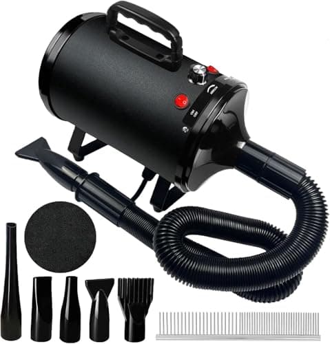 AIBETOMG High Velocity Professional Dog Grooming Dryer,Dog Hair Dryer,Adjustable Temperature and Speed,with 4 Nozzles,Perfect for Pet Grooming at Home