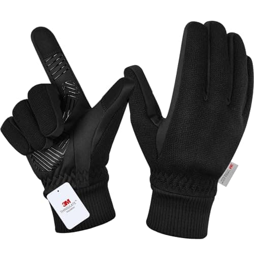 MOREOK Winter Gloves for Men/Women -10°F 3M Thinsulate Warm Touch Screen Snow Ski Bicycle Bike Gloves for Driving/Cycling/Running/Hiking-Black-M