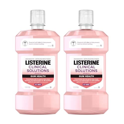 Listerine Clinical Solutions Gum Health Antiseptic Mouthwash, Antigingivitis & Antiplaque Oral Rinse Kills Germs for Healthier Gums, Reduces Gingivitis in 1 Week, ICY Mint, Twin Pack, 1 L, 2 Pack