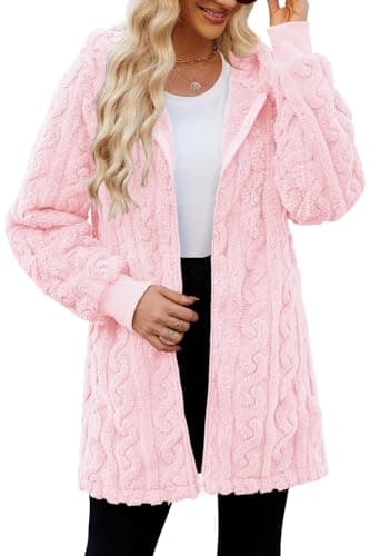ReachMe Womens Oversized Sherpa Jacket Zip Up Fleece Jacket with Pockets Long Winter Coats Fuzzy Hoodie Teddy Coat(04 Twist Pink,2XL)