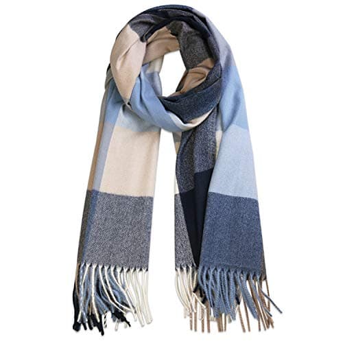 SOJOS Classic Plaid Tartan Scarf for Women Men Soft Scarves SC316 with Grey and Blue Plaid