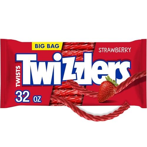 TWIZZLERS Twists Strawberry Flavored Licorice Style, Low Fat Candy Big Bag, 32 oz