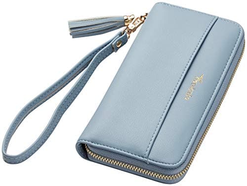 Travelambo Womens Wallet Tassel Bifold Ladies Clutch Wristlet Wrist strap Long Purse (Access Blue Sale)