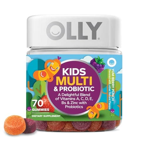 OLLY Kids Multivitamin & Probiotic Gummy, Digestive Support, Vitamins A, D, C, E, B, Zinc, Chewable Supplement, Berry Flavor, 35 Day Supply - 70 Count