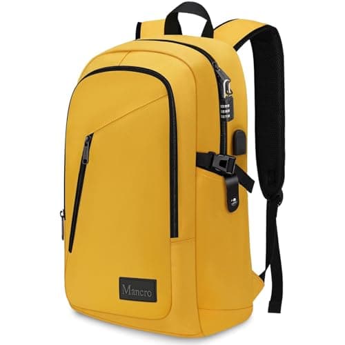 Mancro Travel Laptop Backpack with USB Charging Port, 15.6 in Anti Theft Backpack for Women Men, Computer Bag Fits 15.6 Inch Laptop and Notebook Backpack Gift, Yellow