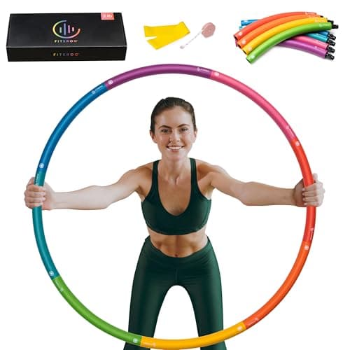 Weighted Fitness Hoop for Adult Beginners - 2 lb Exercise Holahoop - 8 Colorful Detachable Sections - Adjustable Sizes with Accessories