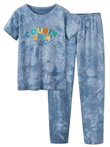 Beezizac Boys Cousin Crew Pajamas Matching with Girls Cotton Tie Dye Short Sleeve & Pants PJ Set Size 16