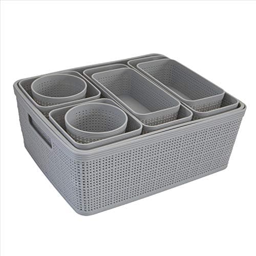 Simplify 10 Piece Organizing Set | Multiple Size Bins | Multipurpose | Office | Desk | Dorm | Bathroom | Storage Basket | Small Items | Accessories | Grey