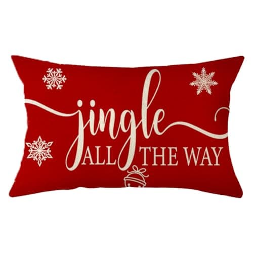 Ogiselestyle Merry Christmas Jingle All The Way Throw Pillow Cover, 12 x 20 Inch Winter Xmas Holiday Cushion Case Decoration for Sofa Couch