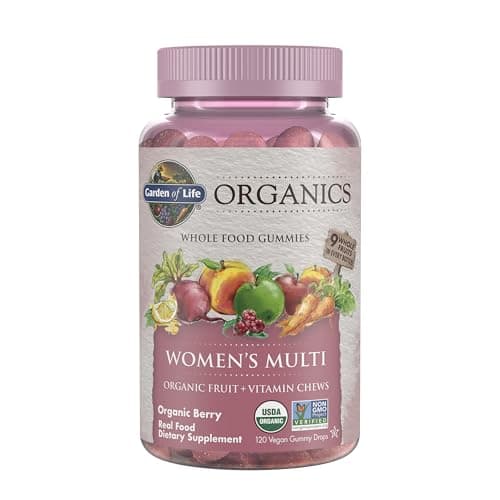Garden of Life Organics Women's Gummy Vitamins - Berry - Certified Organic, Non-GMO, Vegan, Kosher Complete Multi - Methyl B12, C & D3 - Gluten, Soy & Dairy Free, 120 Real Fruit Gummies
