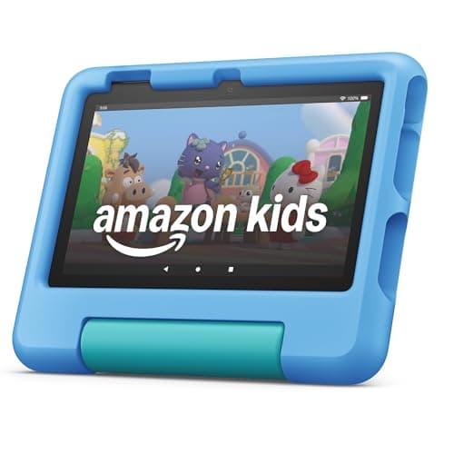 Amazon Fire 7 Kids tablet (newest model) ages 3-7. Top-selling 7" kids tablet on Amazon. Includes ad-free and exclusive content, easy parental controls, 10-hr battery, 16 GB, Blue