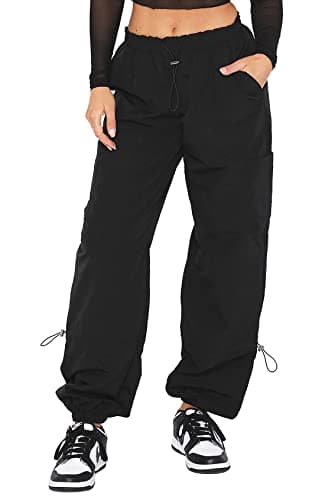 DISCIPBUSH Cargo Pants Women Baggy - Parachute Pants for Women Trendy, Black Pants for Women Y2K Pants, Cargo Pants for Girls Fashion, Baggy Pants Women Cargo Pants, Black Cargo Pants Women S