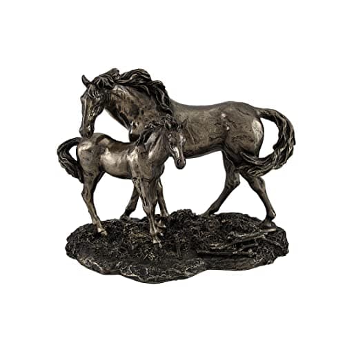 Veronese Design Majestic Mare and Foal Wild Horses Bronze Finish Statue - Exquisite Detail - Cold-Cast Resin - 7 Inches Long - Perfect Home Decor for Horse Enthusiasts