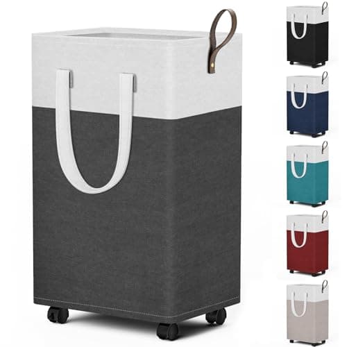 HomeHacks 75L Rolling Laundry Basket with Wheels, Collapsible & Waterproof Laundry Hamper, Mobile Clothes Hamper, Storage Laundry Bins with Handles for Laundry Room, Bedroom, Bathroom & Dorm, Gray