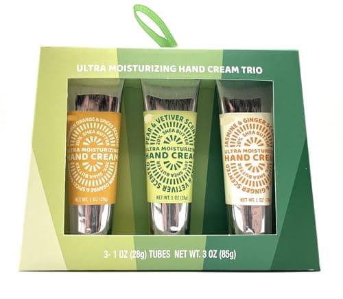Ultra Moisturizing Hand Cream Trio: Mandarin Orange & Spices, Pear& Vetiver, Jasmine & Ginger, Holiday Gift Set, 1oz Tubes trader joe Box