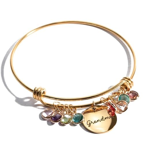 Custom Grandma Birthstone Bangle Bracelet, Personalized Children’s Birthstone Gift for Mom, Handmade Jewelry for Her, Birthday Gift for Women, Meaningful Present for Grandma – ABR-LC-MBS