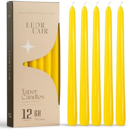 Leor & Lair Yellow Taper Candles - 12 Pack 10" Yellow Candlesticks - Unscented Long Burning Candles for Fall Decor, Dinner Table, Holidays, Weddings, Restaurants & Business Events