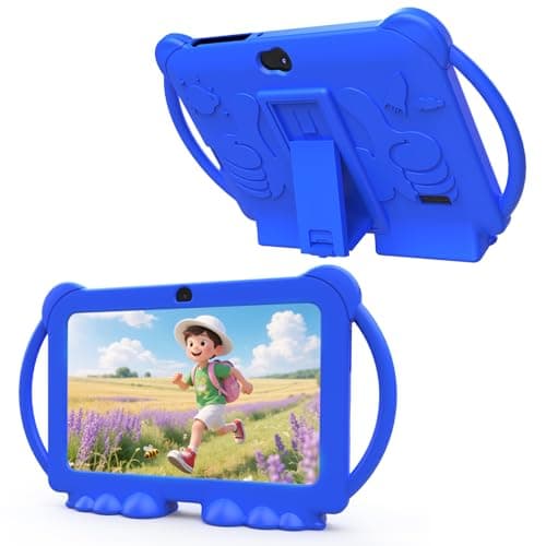HOTTABLET Kids Tablet 7 inch Android 12, 4GB RAM 32GB ROM, 512GB Expandsion, with Parental Control, WiFi, Bluetooth, Dual Camera with Silicone Case, 1PCS(Blue)