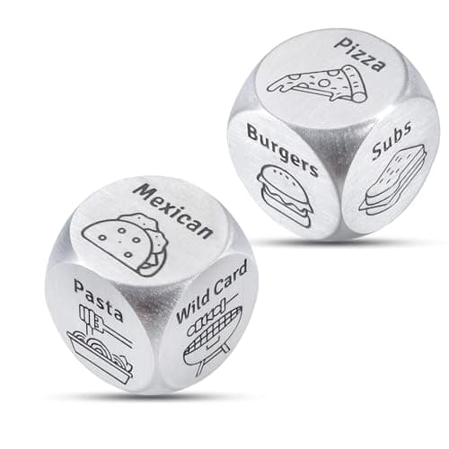 2 PCS Food Dice Game Food Decision Dice Christmas Stocking Stuffers for Adults White Elephant Gifts 1st 25th 11th Wedding Anniversary Steel Gifts for Him Valentine Gifts Date Night Boo Basket Stuffers