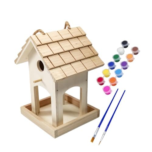 Berfutall-DIY Wooden Bird House for Outdoor, Wild Bird Feeder, Hanging Birdhouse,Perfect for Cardinals, Bluebirds, and More. (A)