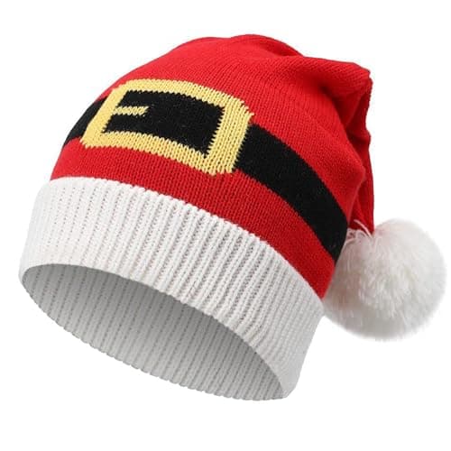 Christmas Elf Knitted Beanies Hat - Winter Pompom Santa Xmas Festive Cap for Women Men