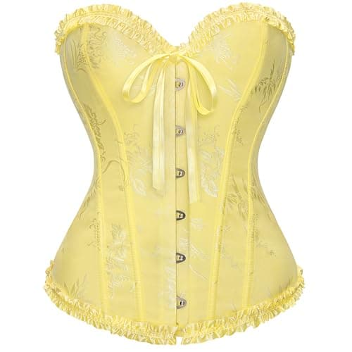 WHIPPY Women's Bustier Corset Tops for Women Lace Up Boned Overbust Bustier Shapewear Lingerie Top Waist Training Corset Yellow Large