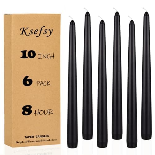 Ksefey 10 Inch Black Taper Candles Set of 6 - Dripless,Unscented,8 Hours Burn Time-Perfect for Wedding,Dinner,Party and Home Decor