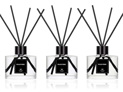 Reed Diffuser Set Of 3 For Bathroom Air Fresheners, Oil Diffuser Sticks | Fresh Linen, Ocean, Eucalyptus & Mint Scent(1.7 fl oz Each Pack) Fragrance With 12 Sticks Defusers | Shelf Decor