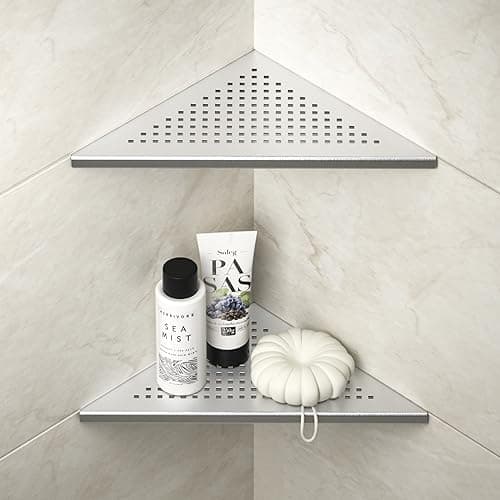 Bernkot Corner Shower Shelves, 10" Brushed 304 Stainless Steel Recessed Shelf for Bathroom, Grout in Shelf for Tiled Wall, 2 Pack