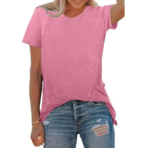 BLACKOO Women's Basic Crewneck Tee Solid Color T Shirts Short Sleeve Summer Tops Heather Pink X-Large