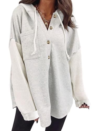 SHEWIN Women's Oversized Sweatshirts for Women Loose Fit Casual Long Sleeve Button Lightweight Hoodies Fall Outfits Women Trendy,US 4-6(S),Gray