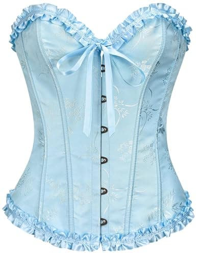 SZIVYSHI Azure Blue Corset Top for Women - Overbust Lace Up Waist Cincher Bustier Lingerie - Corsett - Size XXL