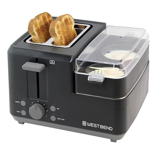 West Bend 78500 Breakfast Station, 2-Slice Toaster with Removable Meat and Vegetable Warming Tray and Egg Cooker/Poacher, Black