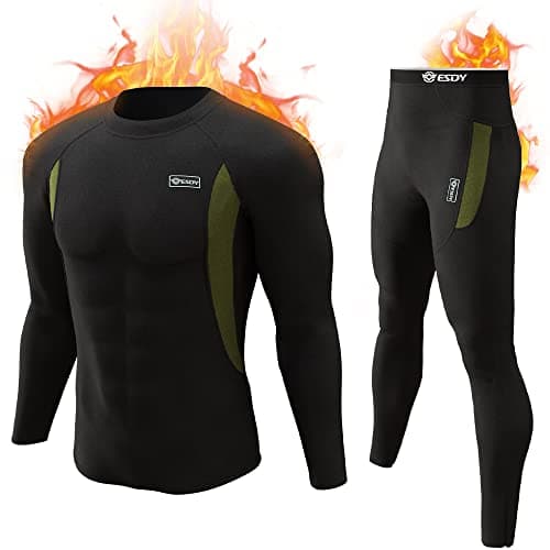 romision Thermal Underwear for Men, Fleece Lined Long Johns Hunting Gear Base Layer Bottom Top Set for Cold Weather A-Black