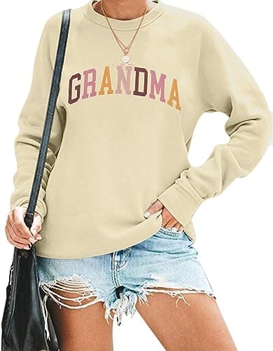 Grandma Sweatshirt Women Nana Life Sweatshirts Colorful Grandma Letter Print Crewneck Mimi Birthday Gift Dark Grey