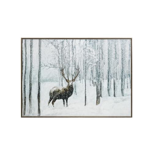 ArtbyHannah 16x24 Inch Christmas Canvas Wall Art, Framed Christmas Wall Decor, Winter Wall Art with Deer in Snowy Forest, Reindeer Christmas Decor for Christmas Wall Decoration