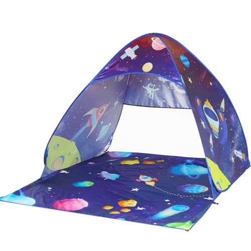 Chapou Automatic Pop up Play Tent Indoor Play Tent for 2-3 Person Space Pattern Easy Setup Beach Tent Playhouse Gift for Kids Playhouse Indoor Girls Boys Neutral