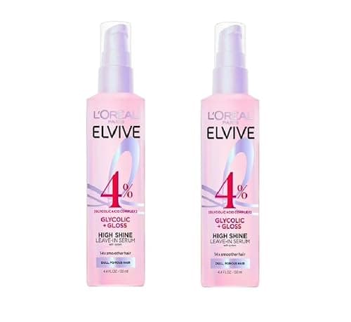 L'Oreal Paris Elvive Glycolic + Gloss High Shine Leave-In Hair Serum, Smooths Dull, Porous Hair Into High-Shine, Glossy Hair, 4.4 Fl Oz (Pack of 2)