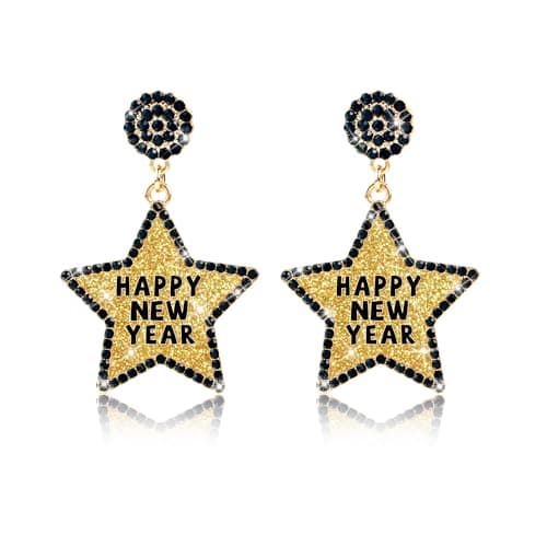 PEALICIOUS New Years Earrings for Women Sparkling Rhinestone Earrings Gold Star Earrings Holiday Jewelry New Years Eve Accessories, Nye Earrings for Girls Matching Newyears Eve Outfits