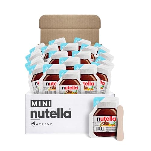 Nutella Chocolate Hazelnut Spread. Mini Nutella Pack to Go. Perfect Portion Control (Just ½ Oz) 80 Calories per Nutella Single Cup. ATREVO Bundle Pack + 20 Eco-Friendly Wooden Spoons (20 Pack). Back to School Snacks Biscuits.