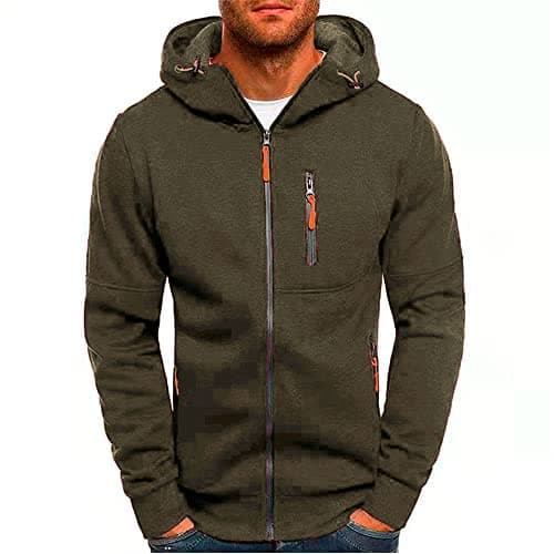 Kroivil Men Hoodies Casual Hoodies for Men with Zip Pockets Full Zip Long Sleeve Sweatshirt Sports Hooded Jacket Army Green