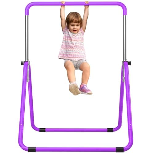 WATBKHE Gymnastic Bars for Kids, Horizontal Bars with Adjustable Height, Folding Gymnastic Training Kip Bar, Expandable Bars for Boys and Girls, Gymnastic Training Equipment for Home(Purple)